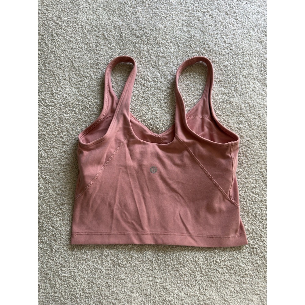 lululemon Women's 4 Pink Scoop Neck Cropped Tank Top Built In Bra Yoga Athletic
